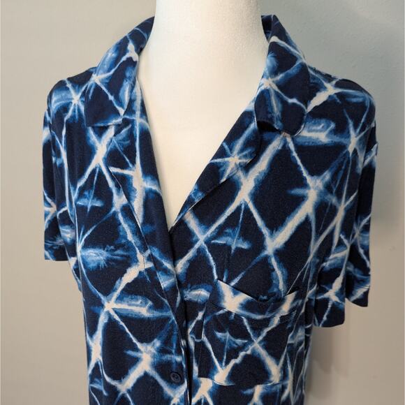 Soma Blue & White Cool Nights Button Up Short Sleeve Sleep Shirt Size Medium - Picture 2 of 8